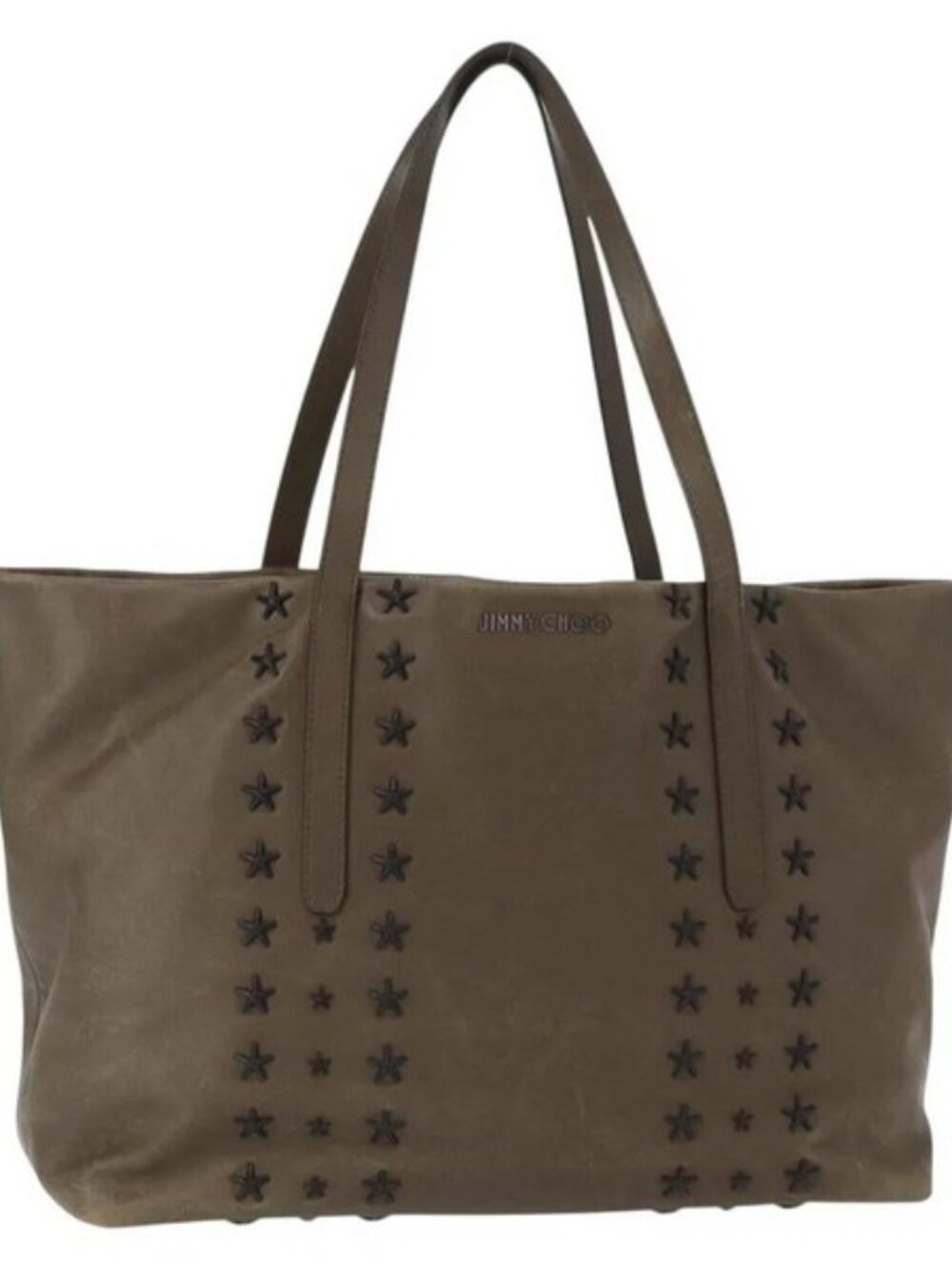 SEXY JIMMY CHOO TOTE BACK LIGHTLY DISTRESSED CARAMEL BROWN LEATHER W/ STAR STUDS